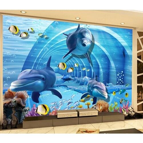 Sea Space Channel Fish Animal Dolphin Wallpaper Mural for Living Room Sofa Backaground 3d Photo Mural 3d Wall Mural Wall paper