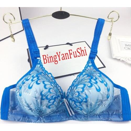 Delicate embroidery Bra lace floral great mother bralette thin cotton padded solid cup demi lingerie sexy Push up bh free C14