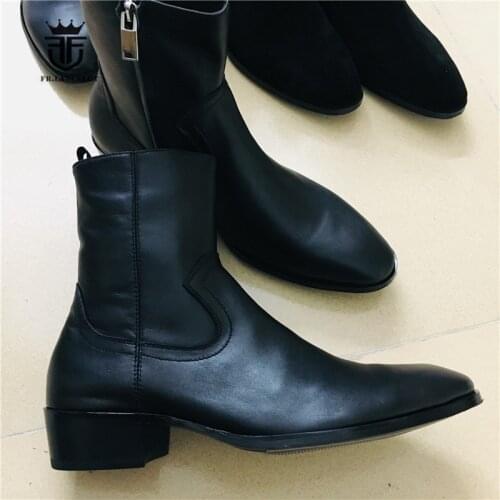 New Genuine Leather Exclusive handmade zipper Simple Pionted luxury Boots Slim FIT Hand sewing line Booties Chelsea men shoe