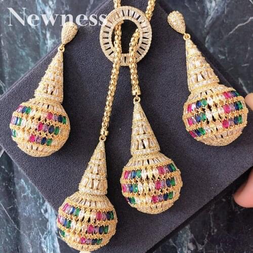 Newness Luxury Ball Ball Water Drop Cubic Zirconia Pendant NECKLACE EARRINGS For Dubai Women High Quality Jewelry