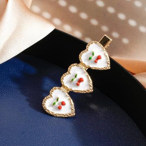 New Sweet Heart Shape Cherry Strawberry Alloy Barrettes Women Girls Cute Hairpins Hair Clips Headband Fashion Hair Accessories