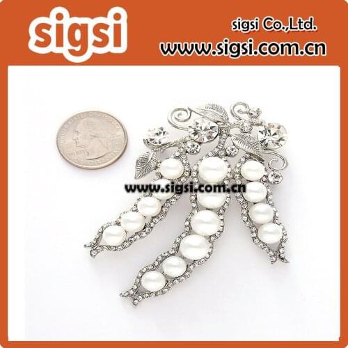 New Design 100pcs 50mm Peas in a Pod Brooch Wedding Bridal Jewelry Gift Crystal Pearl Brooch