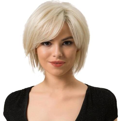 Real Human Hair Wigs Golden Wigs Women Short Straight Pixie Cut Wigs 10"