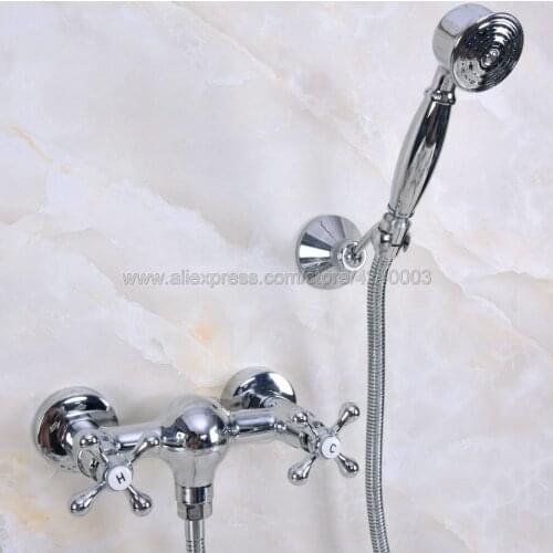 Polished Chrome Bath Faucets Wall Mounted Bathroom Basin Mixer Tap Crane With Hand Shower Head Bath & Shower Faucet Kna278