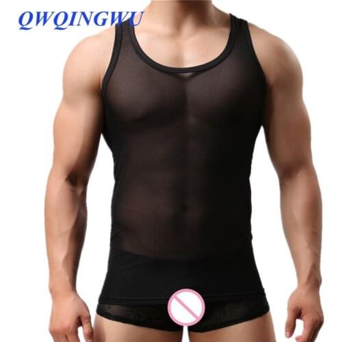 Sexy Men Elastic Mesh Vest Breathable Mesh Sexy Mens See-through Breathable Sleeveless Shirts Vest
