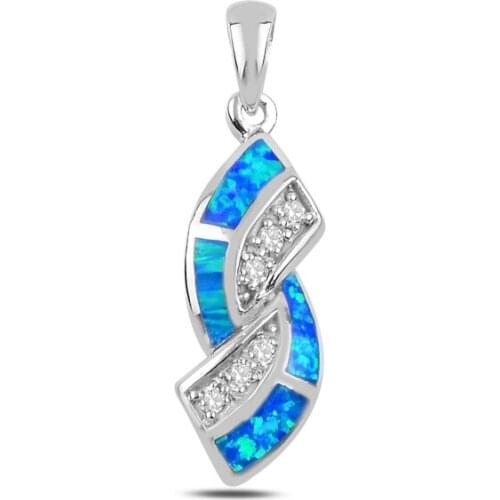 Silver 925 Sterling Opal & Zircon Crystal Pendant