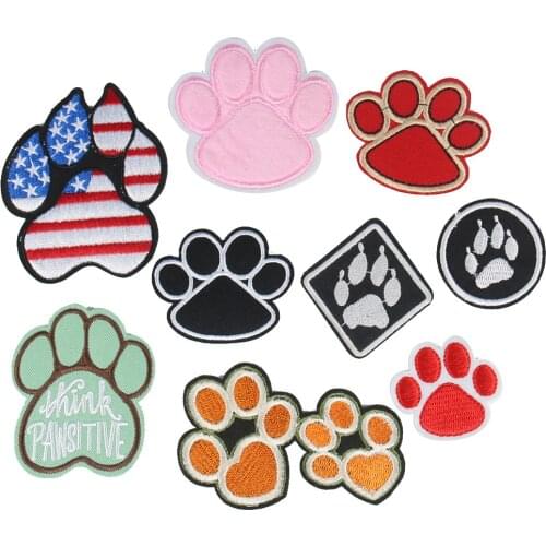 Cute Pet Animal Cat Dog Paw Patch Clothing Apparel Bag Backpack DIY Embroidery Iron on Patches Wholesale