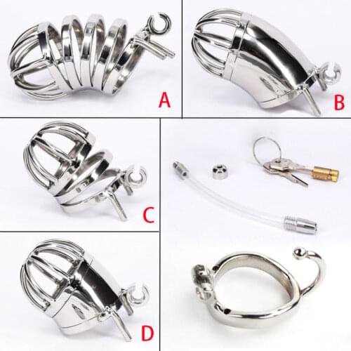 Steel Cock Cage Chastity Devices with New Style Base Ring Testicular Separation 4 style Penis Locking Cage Choose