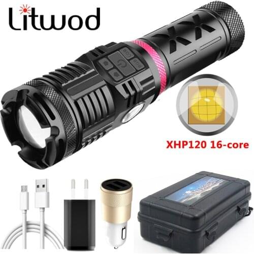 Super bright XHP120 16-core 4 Color Led Flashlight USB Rechargeable Powerbank 3*18650 Battery Torch Aluminum Zoomable Lantern