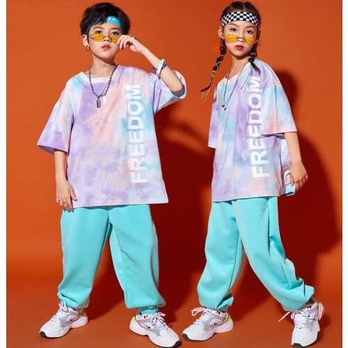 2021 Boys Hip-Hop Dance Costumes For Kids Tie-Dye Tops Hiphop Loose Pants Girls Jazz Modern Dance Costumes Rave Clothes DN8249