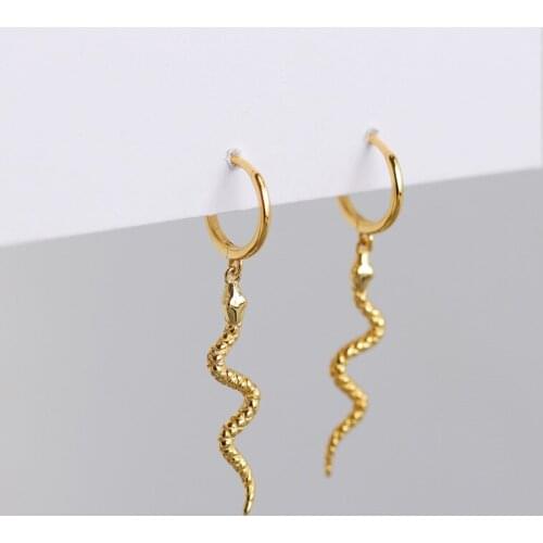 Animal jewelry 100% Authentic 925 Sterling silver White/Gold Snake Hoop Huggie Earrings tle1064