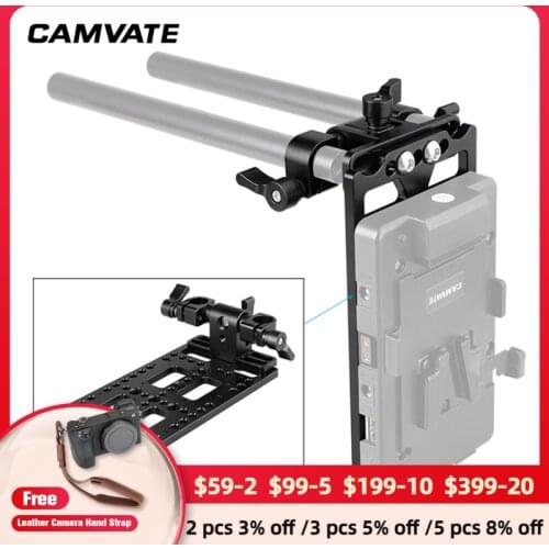 CAMVATE Battery Backboard Cheese Plate With Adjustable 15mm Dual Rod Clamp &360° Swivel Rod Adapter For V battery Plate Mounting