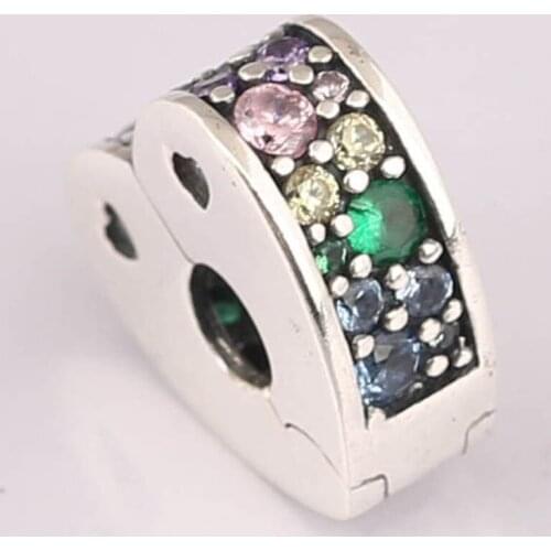 Arcs of Love Clips Stoppers fit Lady Bracelet Bangle Multi-Colored CZ & Crystals Charms Authecntic S925 DIY Jewelry