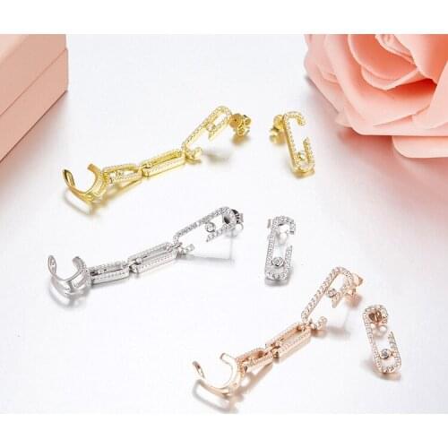 Brand Design S925 Sterling Silver Asymmetric Earrings Women Moving Crystal Zircons Personality Long tassel earrings Jewelry