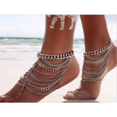 Women Bohemian Flower Boho Chic Chain Anklets crystal water drop Jewelry Beach Foot Jewelry Sandals Barefoot Ankle Boots S1842
