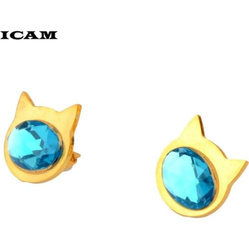 ICAM Prevent Allergy Stainless Steel Cat Stud Earrings For Women Gift Hypoallergenic Blue Crystal jewelry