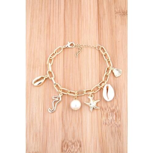 Sea Figured Charm Chain Bangle Bracelet