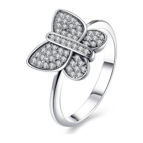 925 Sterling Silver Animal Pan Ring Pave Butterfly With Cubic Zirconia Rings For Women Wedding Party Fashion Jewelry