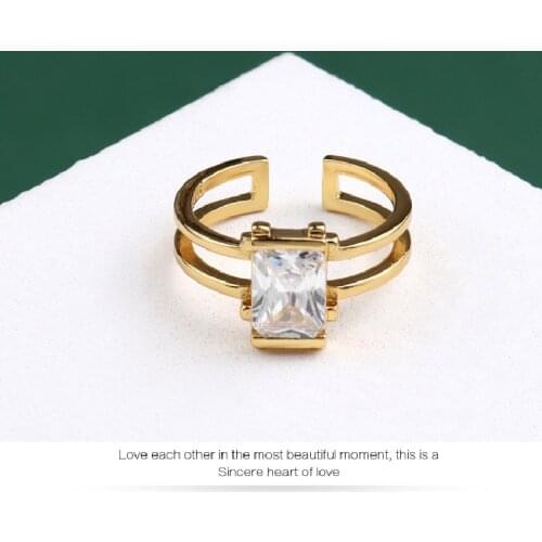 Japan And South Korea New Hollow Inlaid AAA Zircon Ring Temperament Square Diamond Gold Texture Womens Ring