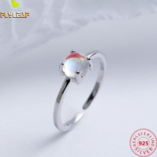 Flyleaf 100% 925 Sterling Silver Moonstone Open Rings For Women Simple Style High Quality Lady Fashion Jewelry