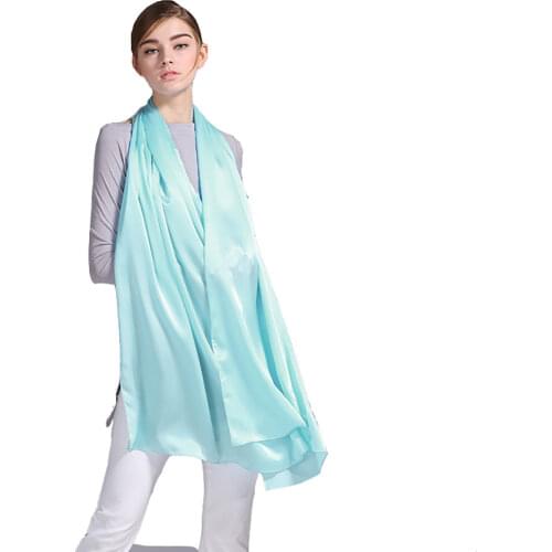 100% Silk Satin Long Scarf 55X180cm Pure Mulberry Silk Plain Color Silk Scarf Factory Direct Online Store 12 Lake Blue
