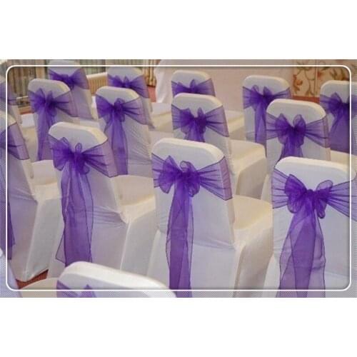 100pcs purple banquet chair covers sash Chair Bow Banquet Chair Sash for Weddings