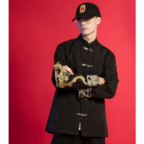 2020 Chinese Dragon Shirt Embroidery Tang Suit Traditional Chinese Clothing For Men Jacket Hanfu Men Kung Fu Clothes KK3343