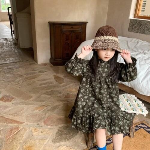 2021 2-color Vintage frosted Floral Dress girls dresses kids dresses for girls