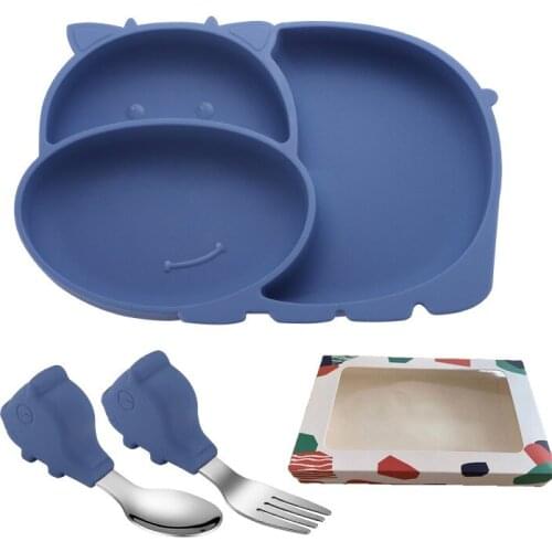 4Pcs/Set Baby Plate Cute Creative Cartoon Cow Tableware Baby Feeding Silicone Plate For Breakfast Nursning With Spoon Fork Set