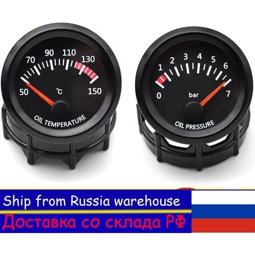 52MM Racing Gauge Oil Press Gauge 0-7 Bar Oil Pressure Meter With Sensor Oil Temperature Gauge 1/8NPT Oil Temp Sensor 12V Car
