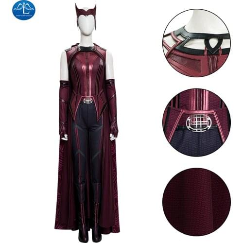 Scarlet Cosplay Witch Costume Halloween Costumes Wanda Superheroine Maximoff Battle Outfit Red Women Suit Headwear