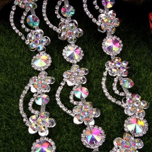 Free Shipping 5 yards Crystal Rhinestone Trim, Rhinestone Applique, Wedding Applique,Rhinestone Chain MALI042