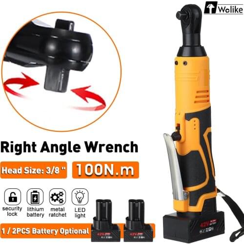 Doeruspp 200N.m Cordless Electric Wrench 42V Ratchet Wrench Repair Tool Rechargeable Right Angle Wrench with2 Battery Charger Ki