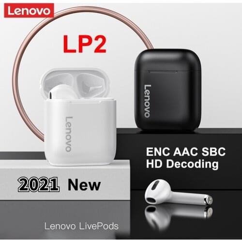 Lenovo LP2 Wirless Bluetooth 5.0 Earphones Stereo Bass Touch Control Wireless Headphone Sports Earbuds Waterproof Headset Mic
