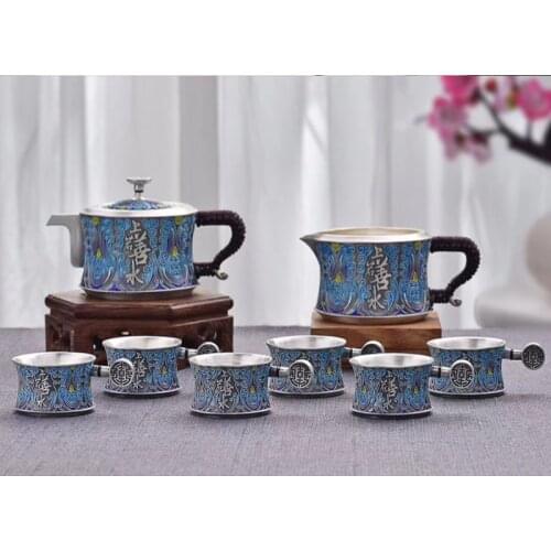 Silver pot 999 sterling silver handmade tea set Japanese retro teapot kettle home tea ceremony Kungfu tea set 270ml