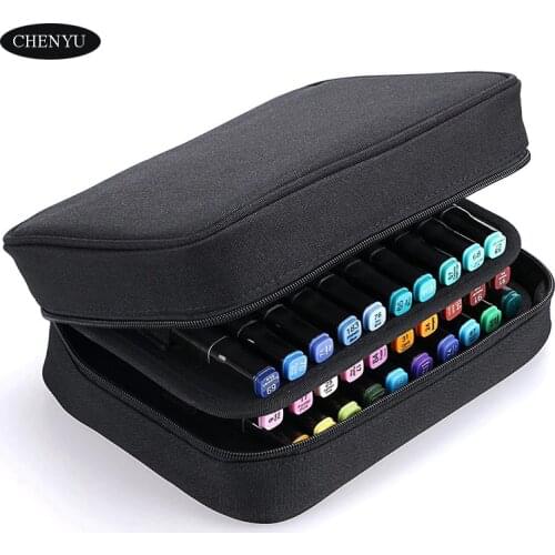 CHENYU 40 Slots Large Capacity Handy Marker Case Cavas Zippered Art Marker Lipstick Organizer For Student Art Office Supplies