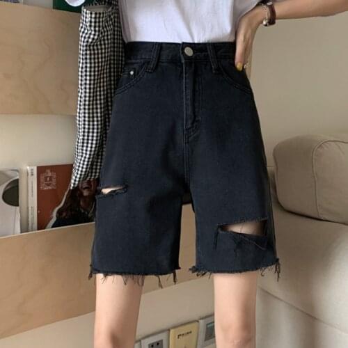 Black Hole Denim Shorts Womens Summer 2021 New Five-point Pants Loose and Thin High Waist Straight Pants Short Trend Hot Pants