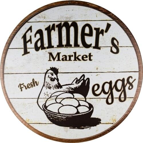 DL-Decor Signs Indoor/Outdoor Farmers Market Eggs Wholesale Novelty Metal Circular Sign
