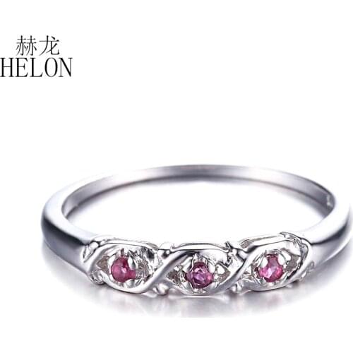HELON Solid 14K White Gold 0.06ct Genuine Natural Ruby Engagement Wedding Ring Women Gift Party Fine Jewelry Gemstone Ring