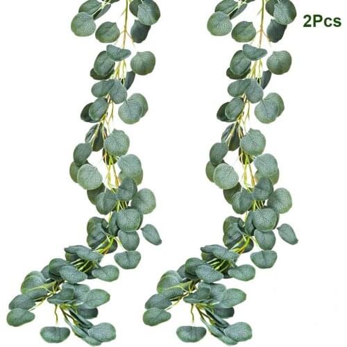 1M Artificial Eucalyptus Leaves Ivy Leaf Garland Vine Simulation Plants Hanging DIY Wreath for Home Wedding Decoration 4Pcs