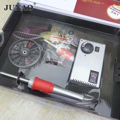 JUNAO Hotfix Applicator Heat Transfer Rhinestone Machine Tools Iron On Crystals Wand Gun Air Suction Pick-Up For Clothes
