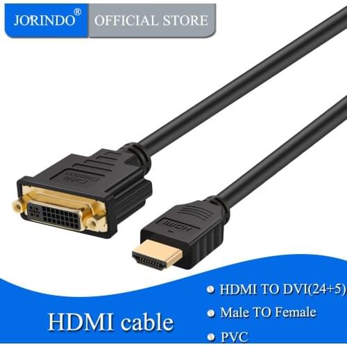 HDMI to DVI Cable, JORINDO Bi-Directional HDMI Male to DVI(24+1) Female Adapter, 1080P DVI to HDMI Conveter, 3D, 0.15M Black