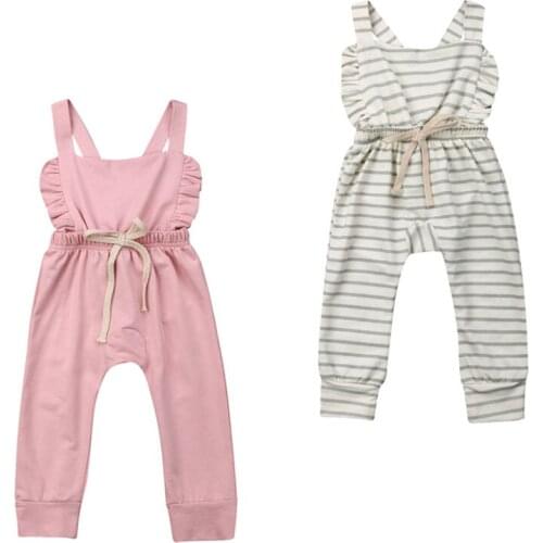 0-3Years Newborn Kid Baby Girl Bandage Clothes Stripe Overalls Romper Sunsuit 1PC Outfit