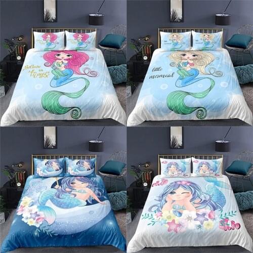 Home Textile Luxury 3D Mermaid Print 2/3Pcs Comfortable Duvet Cover Pillowcase Bedding Sets Single Queen and King EU/US/AU Size