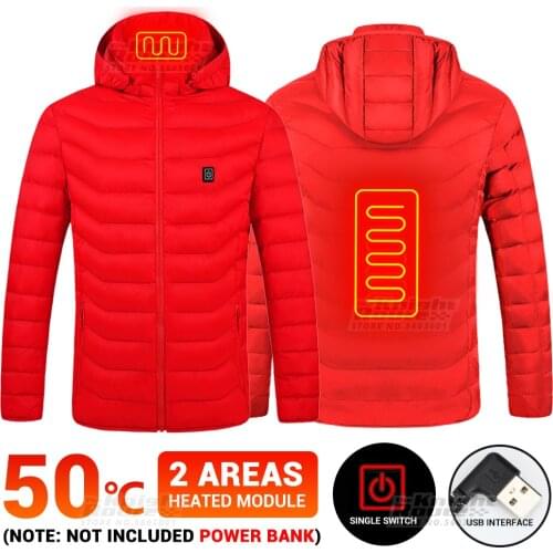 2 Areas Heated Jacket Mens Fishing Hiking Hunting Womens Warm Thermal USB Heated Vest Autumn Clothing Windbreaker Man Winter