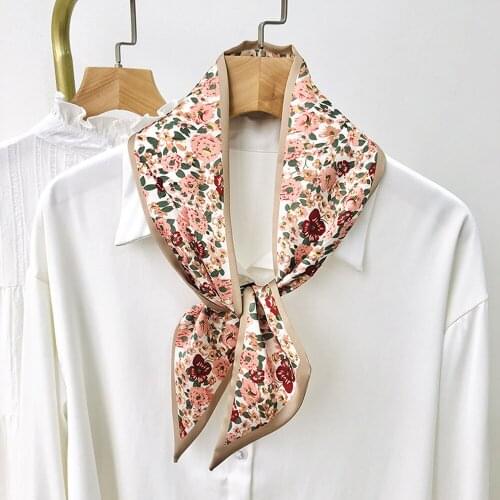 MoriBty Floral Women Skinny Silk Scarf Neckerchief Foulard Femme Hair Ribbon Headbands Bandanas Luxury Spring Bufandas Mujer