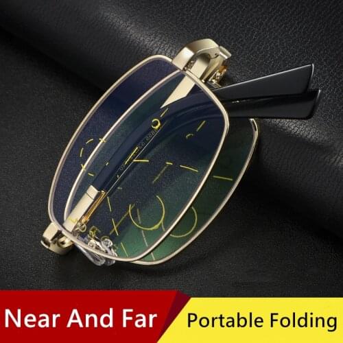 Men Multifunctional Smart Reading Glasses For Both Near And Far Folding Portable Smart Zoom HD Anti Blue Glasses +100~+300 8855