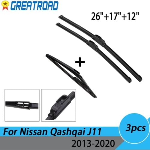 Wiper Front & Rear Windscreen Wiper Blades Set For Nissan Qashqai J11 2013 2014 2015 2016 2017 2018 2019 2020 26"17"12E1