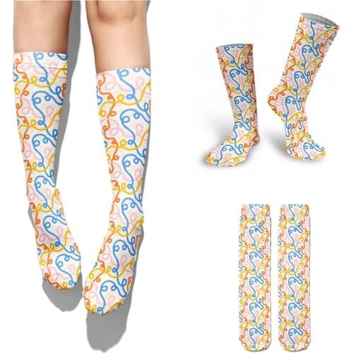 Korean Style Fashion Floral Female Socks Street Style Harajuku Casual Cartoon Socks Unisex Happy Long Socks Breathable