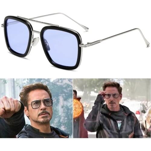 2021 New Fashion Tony Stark Sunglasses men square metal iron man mens steampunk Unisex glasses UV
